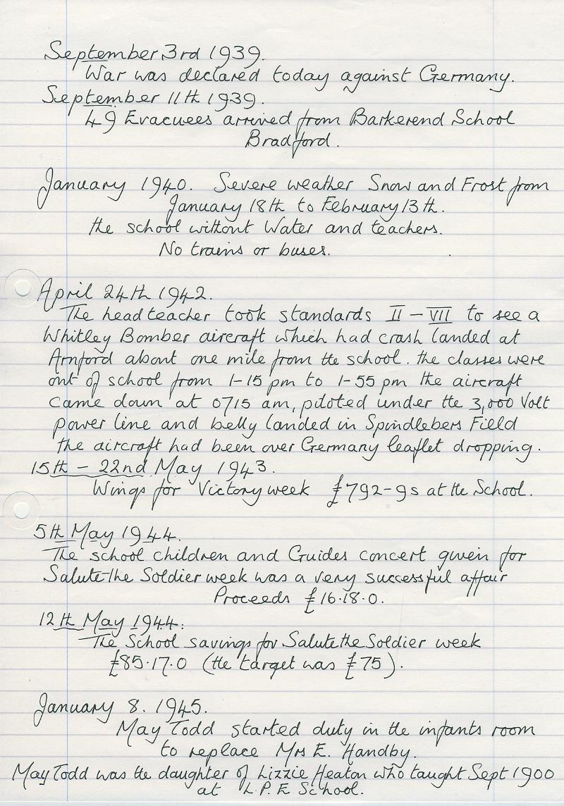 Log Book 1939-45.JPG - Extracts from Long Preston Endowed School Log Book 1939-45